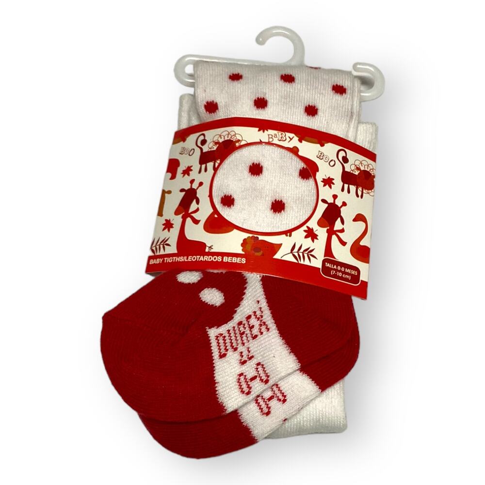 Durex Girls‎ Tights Size 0-6 Mo Red White Black Ladybug Print Polka Dot Feet NEW
